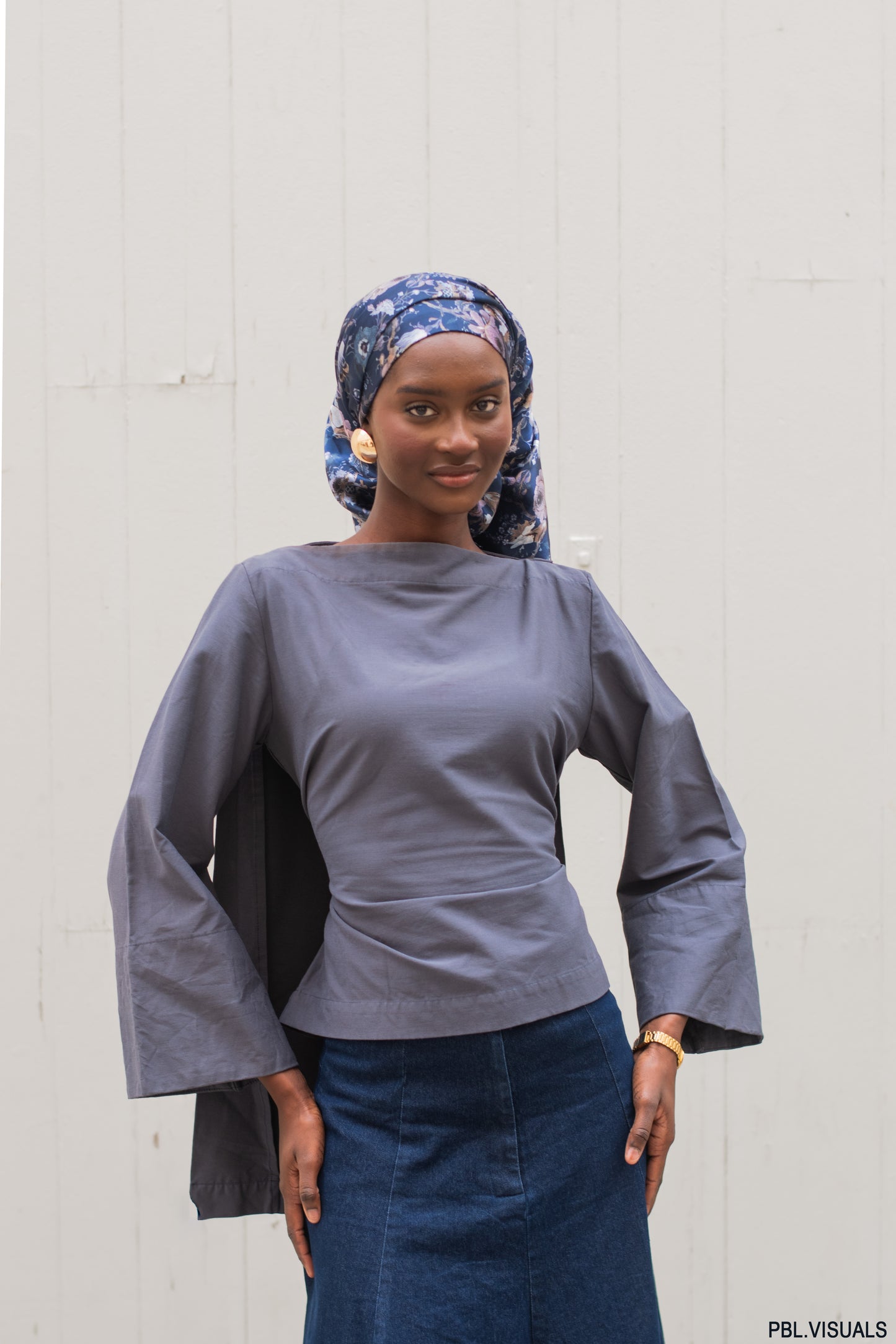 Azur Grey Structured High-Low Oversized Top