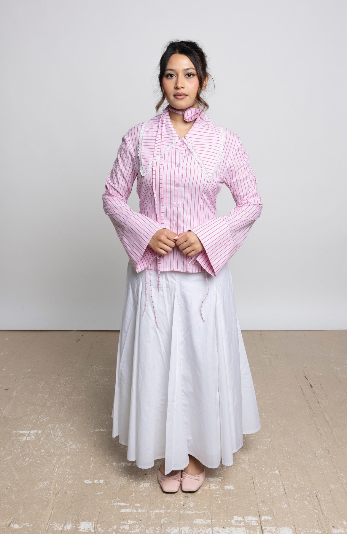 AMAL SHIRT - Pink Stripe Lace Collar