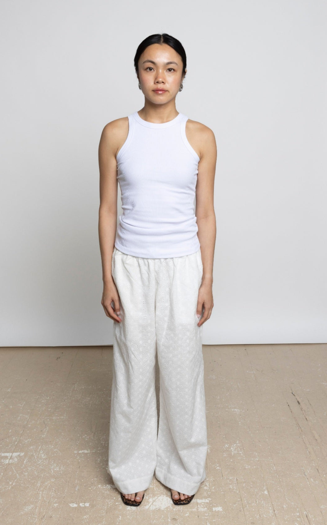 EIRA STRAIGHT FIT EMBROIDERED COTTON PANTS