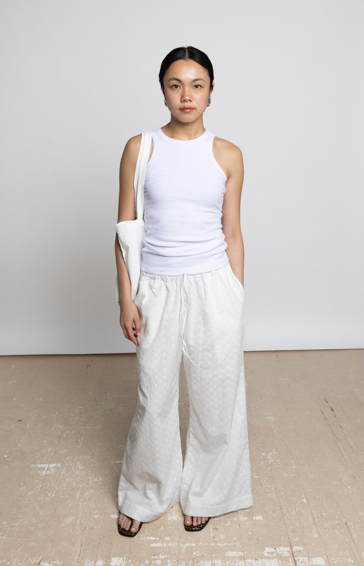 EIRA STRAIGHT FIT EMBROIDERED COTTON PANTS