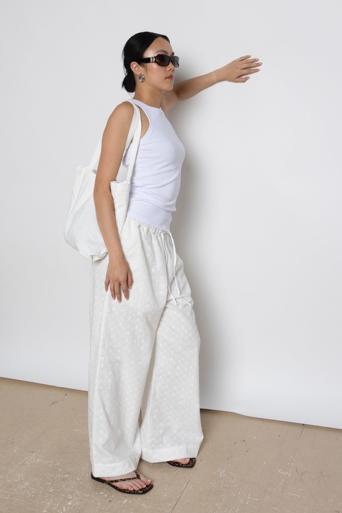 EIRA STRAIGHT FIT EMBROIDERED COTTON PANTS