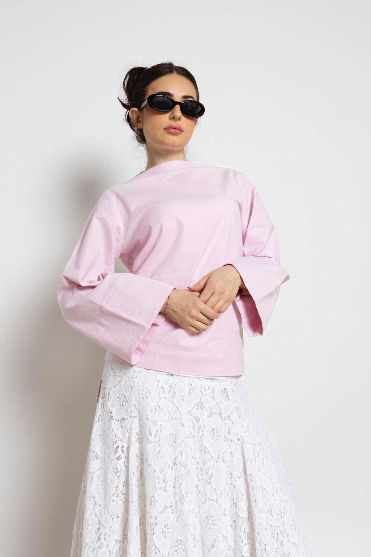 MIRA HIGH LOW OVERSIZED TOP - LIGHT PINK