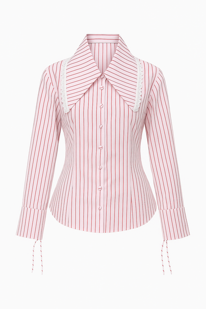 AMAL SHIRT - Pink Stripe Lace Collar