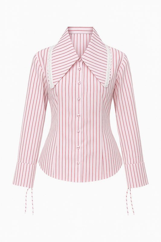 AMAL SHIRT - Pink Stripe Lace Collar