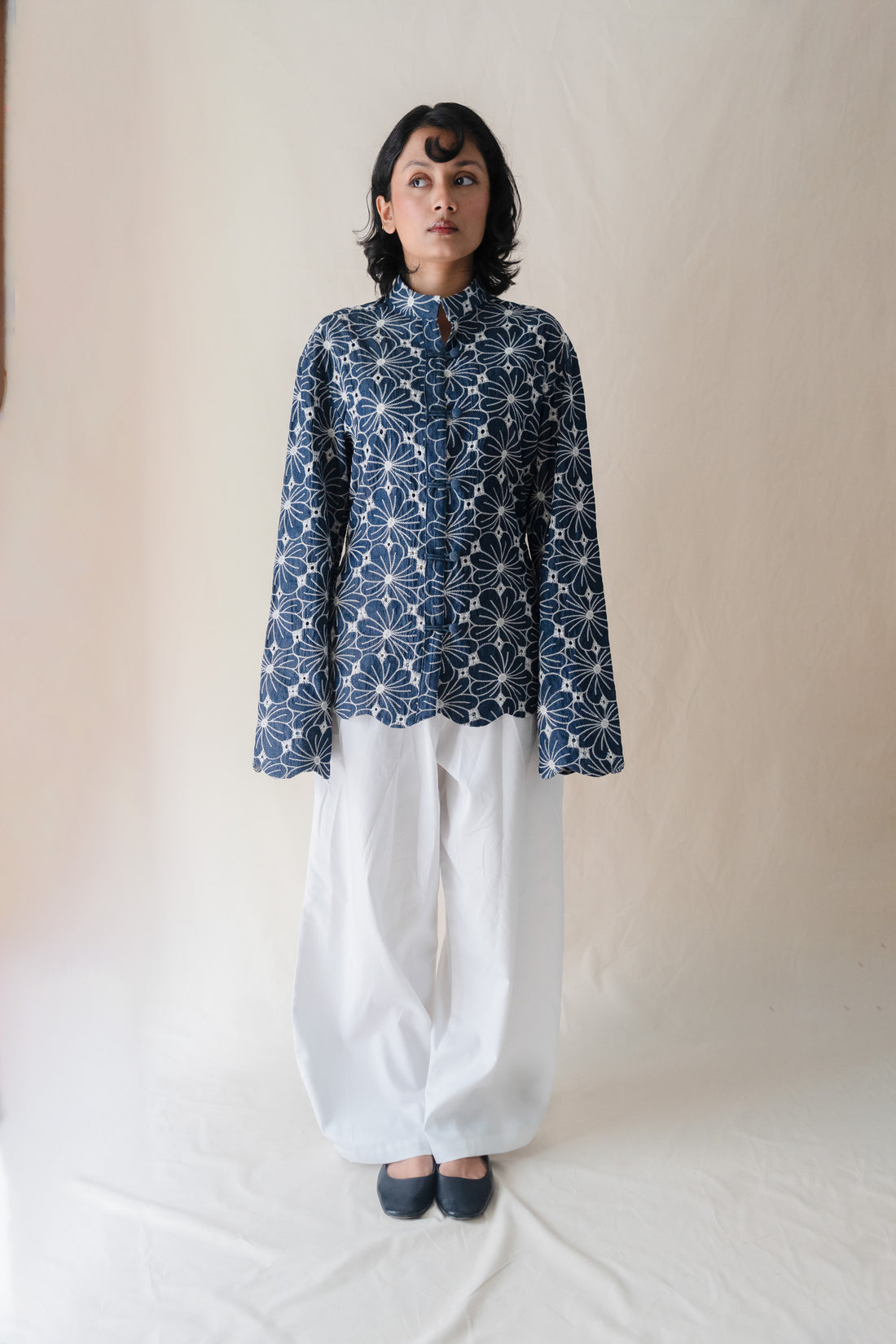 Indigo Floral Top - Navy