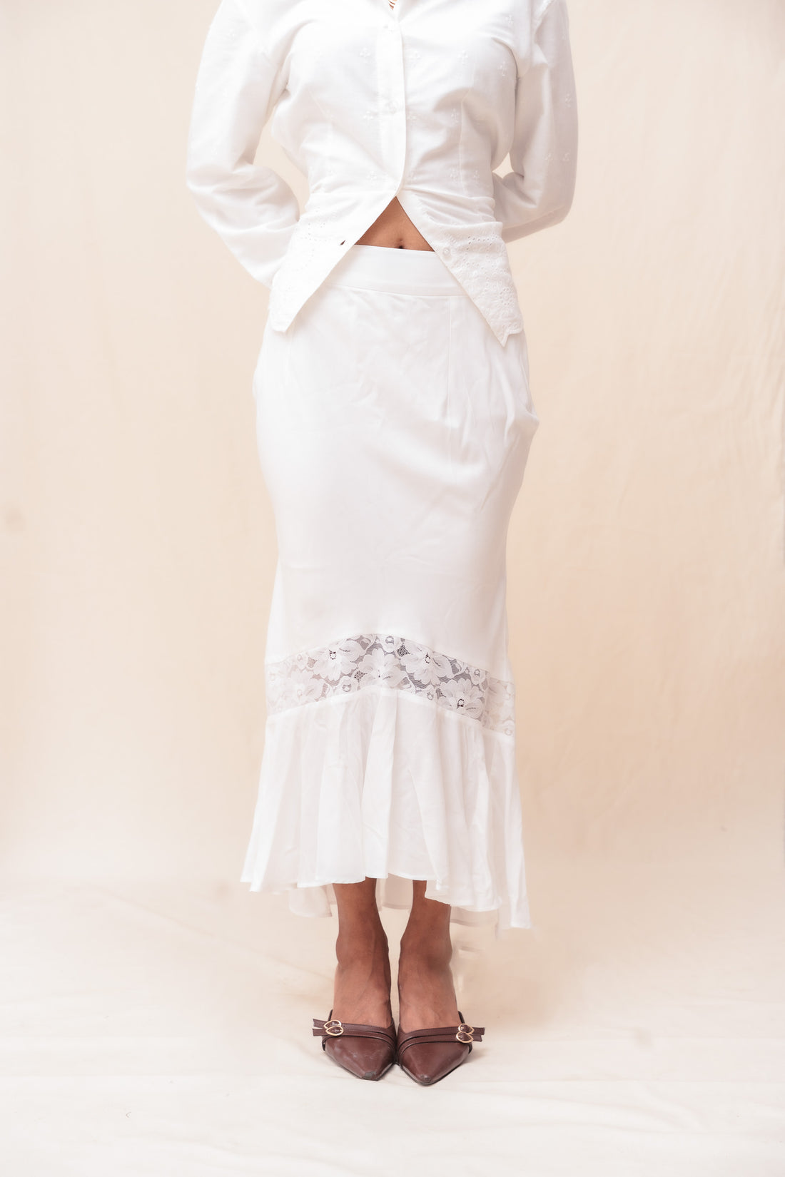 Alba Lace Insert Skirt - White