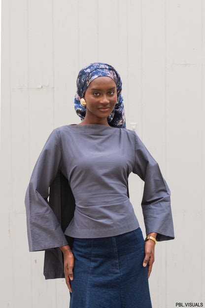 Azur Grey Structured High-Low Oversized Top