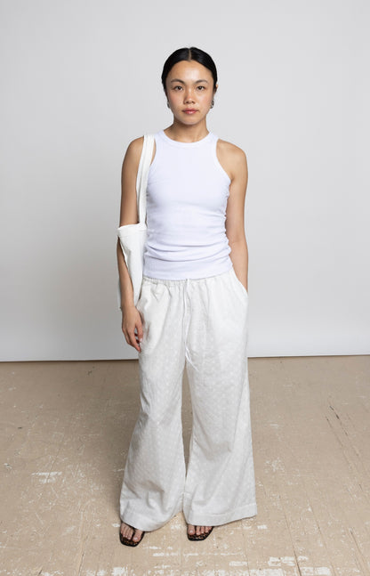 EIRA  STRAIGHT FIT EMBROIDERED COTTON PANTS