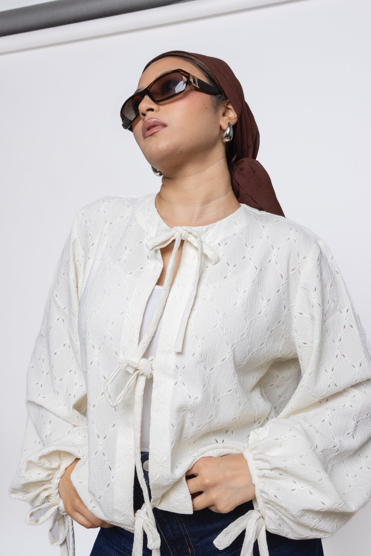 Erun Tie-Front Embroidered Cotton Top – Ivory