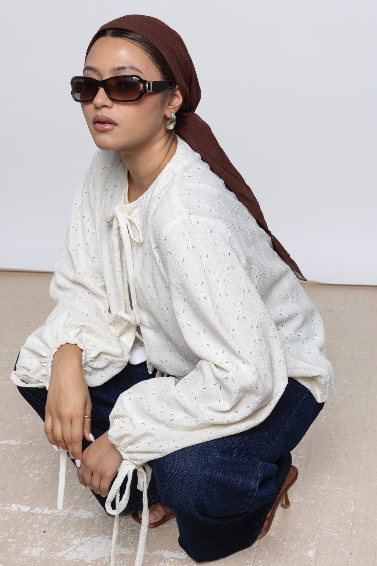 Erun Tie-Front Embroidered Cotton Top – Ivory
