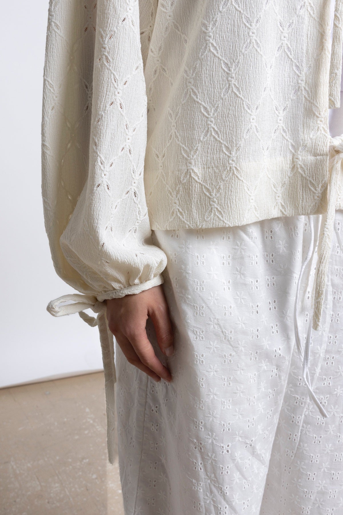 Erun Tie-Front Embroidered Cotton Top – Ivory