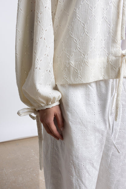 Erun Tie-Front Embroidered Cotton Top – Ivory