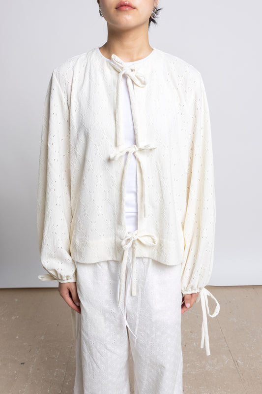 Erun Tie-Front Embroidered Cotton Top – Ivory
