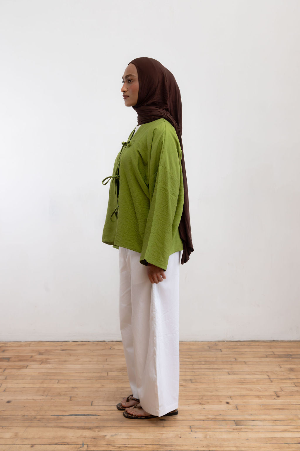 Hana Cotton Tie-Front Top - Green