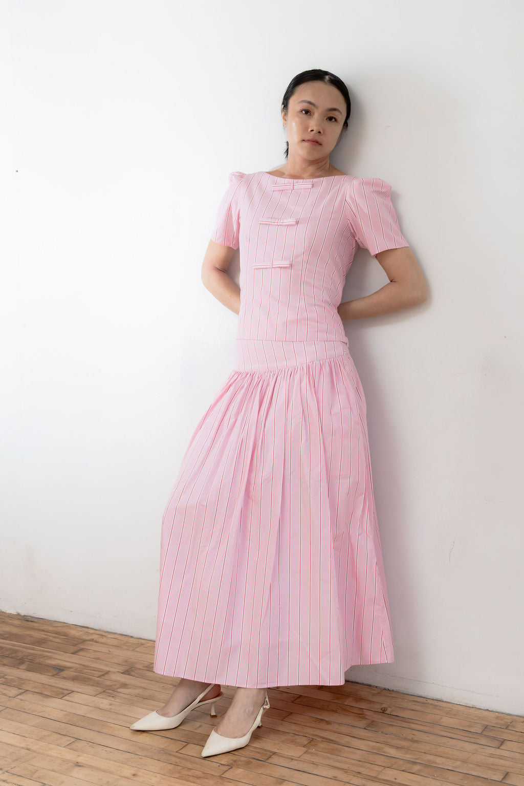 Dahlia Bow Top - Pink Stripe