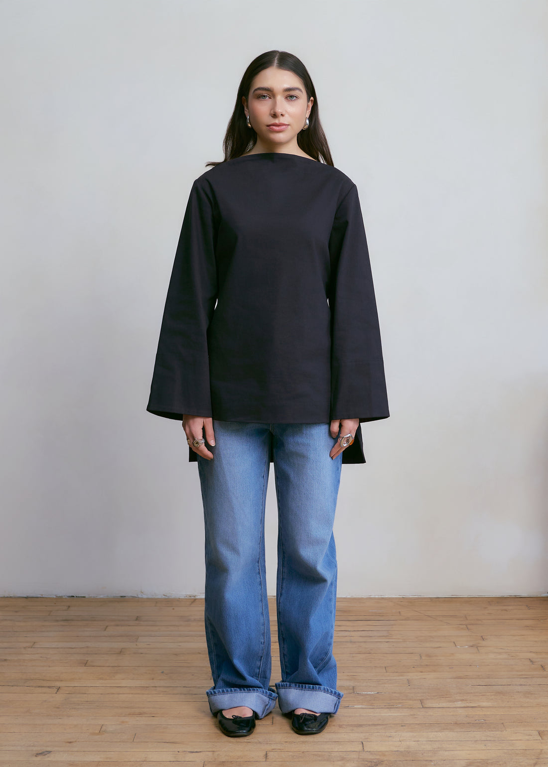 Mira High Low Oversized Top - Black